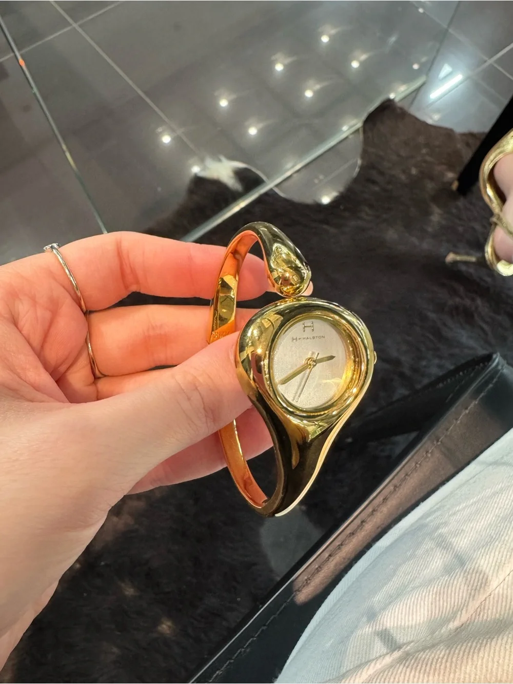 New H by Halston Sculpted Hinged Bangle Watch in Gold-Tone